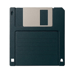 A 3.5-inch floppy disk with a metal shutter and a label area. A symbol of early computer memory era.