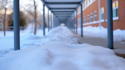 Fototapeta premium Winter Pathway Surrounded by Fresh Snow