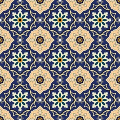 American ethnic tribal fabric pattern featuring floral motifs in soft cream tones, set against ethnic a striking blue background. This contemporary design blends cultural ethnic roots with modern aest