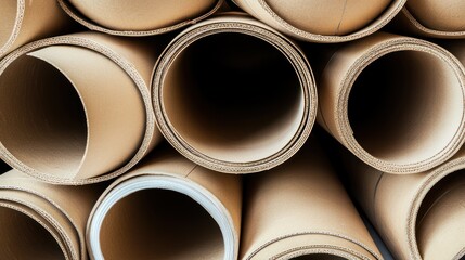 Cardboard tubes stacked warehouse storage background texture