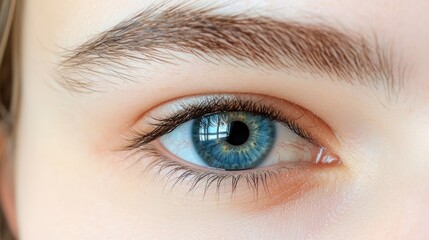 Obraz premium A beautiful blue eye with striking depth, natural lighting, and a perfectly centered black pupil.