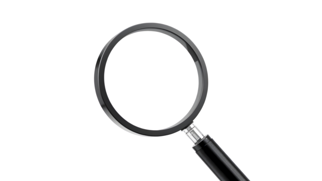 black magnifying glass with handle isolated on white background