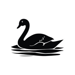 Elegant Black Swan Silhouette on Water, vector illustration.