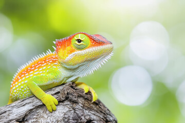 Obraz premium Vibrant 3d colorful lizard climbing on tree branch surrounded by lush greenery and natural beauty