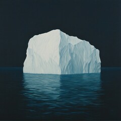 Majestic Iceberg Surrounded by Calm Ocean Water Under Dark Sky