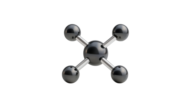 Molecular structure, three interconnected spheres representing a chemical bond in chemistry