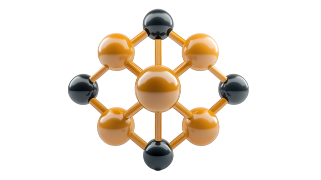 3d rendered molecular structure model with interconnected spheres in blue background