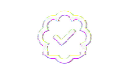 Icon badge check is distorted. Glitch. Noise, chromatic aberration, geometric distortion