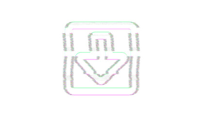 Icon arrow square down is distorted. Glitch. Noise, chromatic aberration, geometric distortion