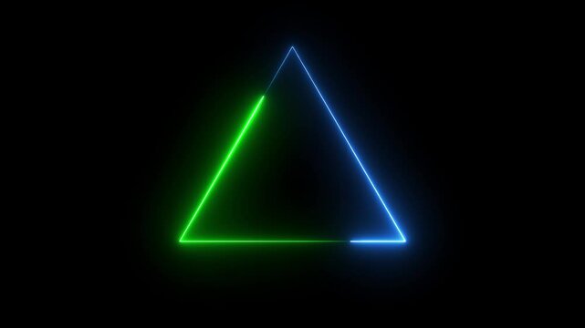 Glowing neon line triangle animation on black background.