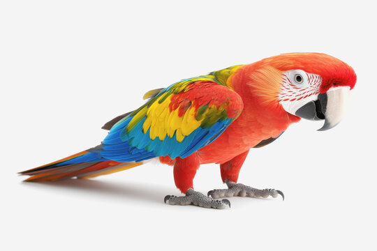 Colorful parrot perched on a white background in a stunning 3d illustration full of vibrance and charm