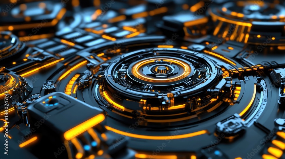 Poster quantum computing processor with futuristic nanotechnology elements.