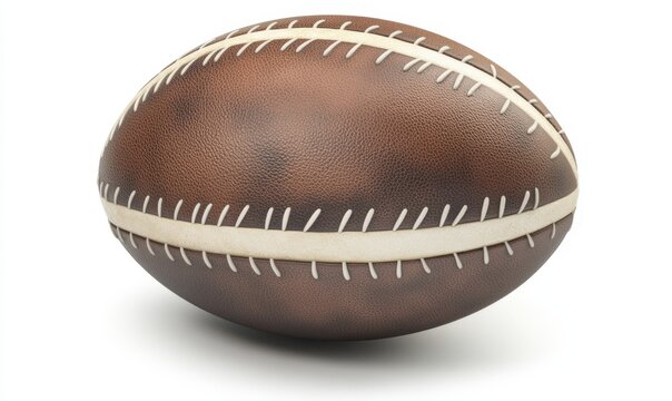 Classic leather rugby ball isolated on white for sports ads