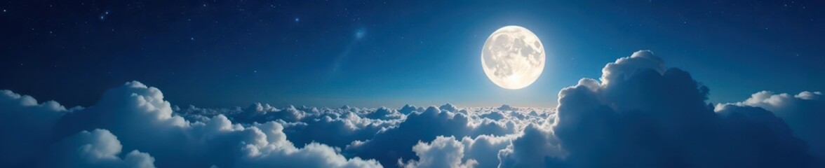 Bright moon beams pierce fluffy clouds, starry night sky , nature, night, scene