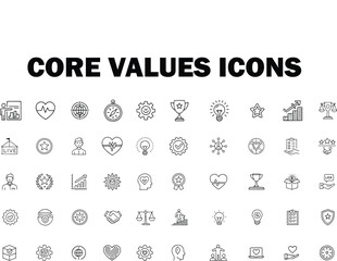 Core Values Icons Set – Innovation, Accountability, Empathy, Diversity, Performance, Outline Vector
