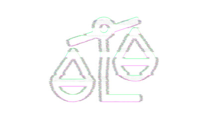 Obraz premium Icon balance scale left is distorted. Glitch. Noise, chromatic aberration, geometric distortion