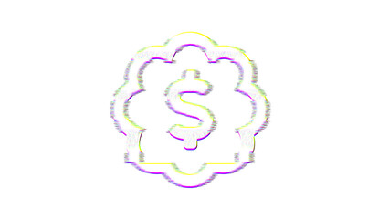 Icon badge dollar is distorted. Glitch. Noise, chromatic aberration, geometric distortion