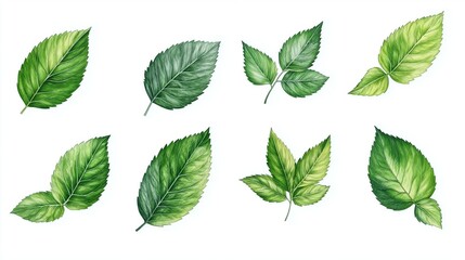 Green leaves collection on a white background suitable for design applications
