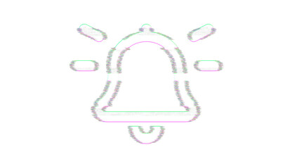 Icon bell on is distorted. Glitch. Noise, chromatic aberration, geometric distortion