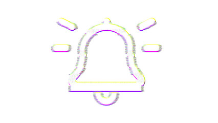 Icon bell on is distorted. Glitch. Noise, chromatic aberration, geometric distortion