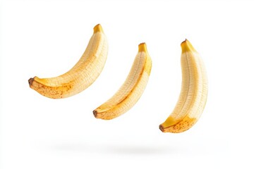 Flying 3 fresh delicious banana slices isolated on white background