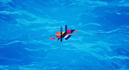 Fototapeta premium Abstract Colorful Shapes Floating on Blue Water Surface AI Generated