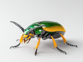 Naklejka premium Stunning 3d illustration of a green and yellow beetle highlighting its distinctive features against a bright background