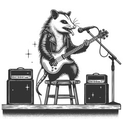 Rockstar Opossum Playing Guitar on Stage