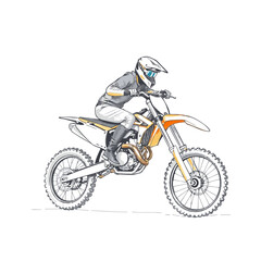 Obraz premium A bright, vibrant motocross vector art image on a white flat background, utilizing strong hard lig ht, lively colors, and direct harsh shadows