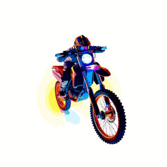 A bright, vibrant motocross vector art image on a white flat background, utilizing strong hard lig
ht, lively colors, and direct harsh shadows