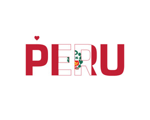 I love Peru, I love Peru typographic design with flag typography and heart on white background, Vector design of I love Peru, Peru National Day Design