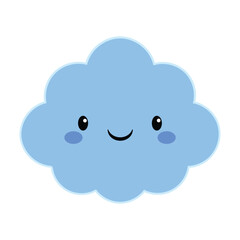 Cute light blue cartoon cloud with a happy expression.