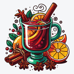 Mulled wine. Hot glint wine drink. stock illustration