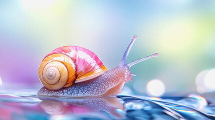 Intriguing 3d snail crawling on a blue surface with detailed textures and vibrant colors, showcasing its unique charm