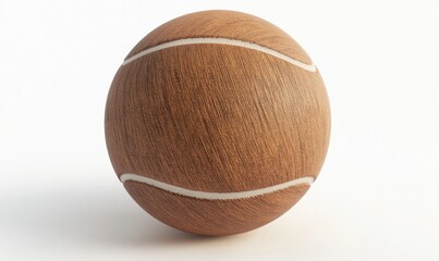 Wooden tennis ball on white background, sports concept, simple design