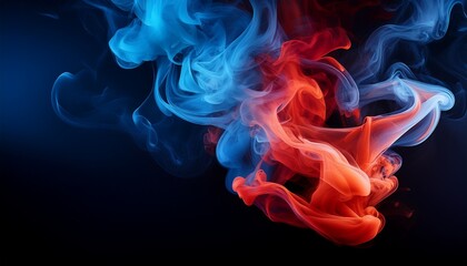 abstract shapes of mixed colors of blue and red smoke at dark background