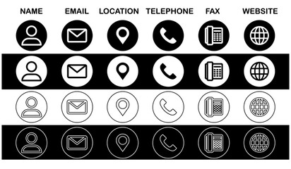 Set of Contact Information Icons, Flat Style, Multiple Color Variations