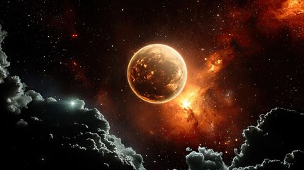 Obraz premium A sci-fi-inspired celestial background with deep black space and faint glowing star clusters.