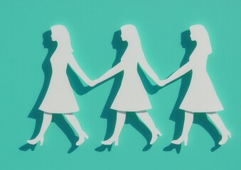 Women Walking Together in Stylized Silhouette on Vibrant Background