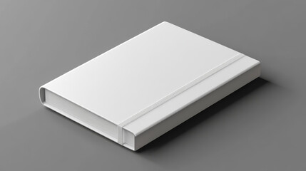 Realistic white copybook with elastic band bookmark. Diary author for office information. Concept design gray planner for college. Closed textbook. Abstract illustration on gray background