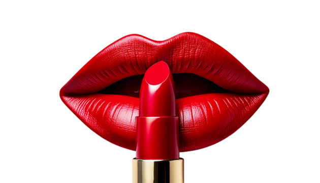  A Statement Red Matte Lipstick, Enhancing the Lips with a Bold Pop of Color On White Background
