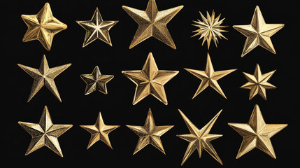 Obraz premium Golden star set. different angles. Vector illustration