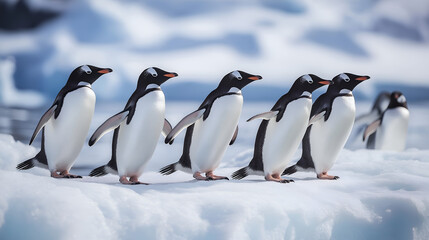 Fototapeta premium A group of penguins waddling on an iceberg