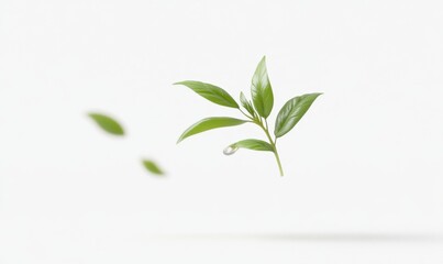 Fototapeta premium Fresh tea leaves with water drop on white background for beverage ad