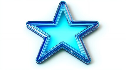 Obraz premium A vibrant dazzling blue glass star a symbol of achievement and dreams shines brightly against a stark white background showcasing a three dimensional glossy design with light