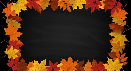 Autumn Leaves Frame on Blackboard Background AI Generated