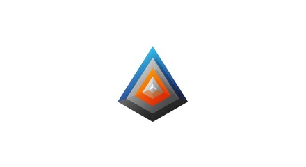 A vibrant 3D triangle logo with layered sections in blue, gray, and orange, symbolizing modernity and innovation.