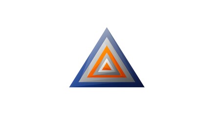 A vibrant 3D triangle logo with layered sections in blue, gray, and orange, symbolizing modernity and innovation.