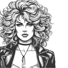 Retro rock star woman with wild hair vector