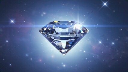 A shining diamond set against a bright blue background with starry night sky